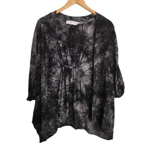 Kith + Kimono Women's Black And Grey  Tie-Dye Open-front Kimono Cardigan Sz S